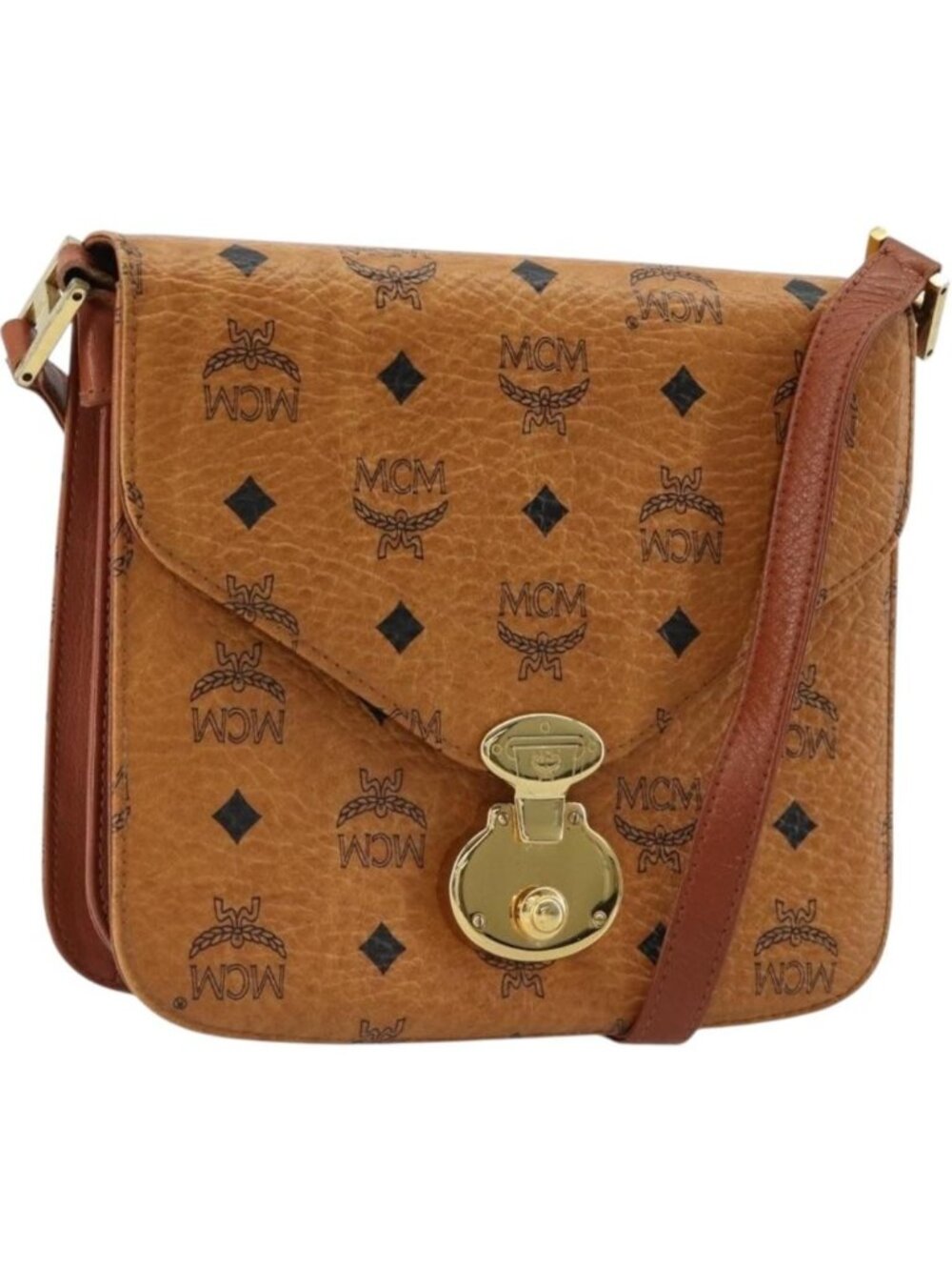 MCM Vicetos Logogram Shoulder Bag PVC Leather Brown Gold